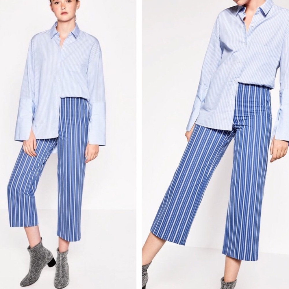 ZARA | Blue and White Striped Trousers